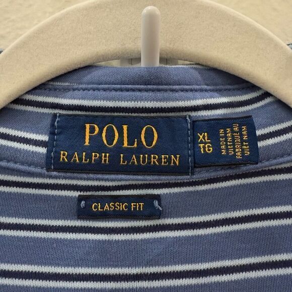 Polo Ralph Lauren Men's XL Classic Fit Blue Striped Short Sleeve Polo Shirt - Picture 5 of 8